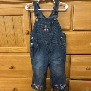 Vintage (2003) Old Navy Baby Floral Embroidered Denim Overalls for Girls Size 2T